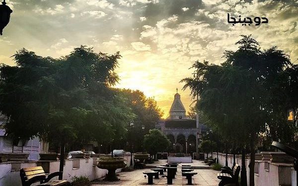 عکس از بقعه دانای علی رشت در کنار طلوع خورشید